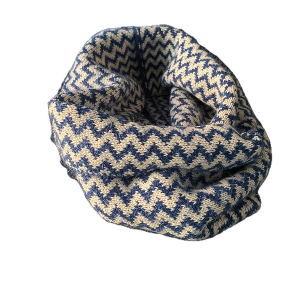 Lilla P. Infinity Scarf Blue & Tan Chevron Neck Warmer Thick Knit NEW